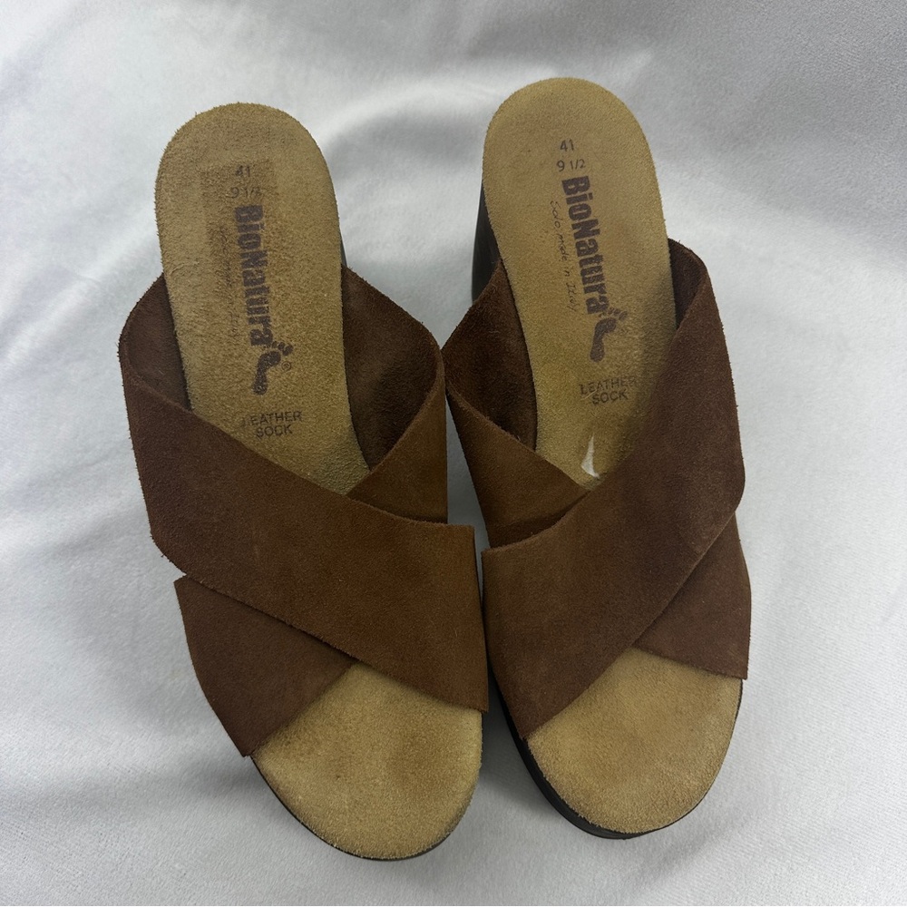 Bionatura Platform Sandals Brown Suede Leather Womens 9.5 Brown Chunky Summer - Picture 4 of 8